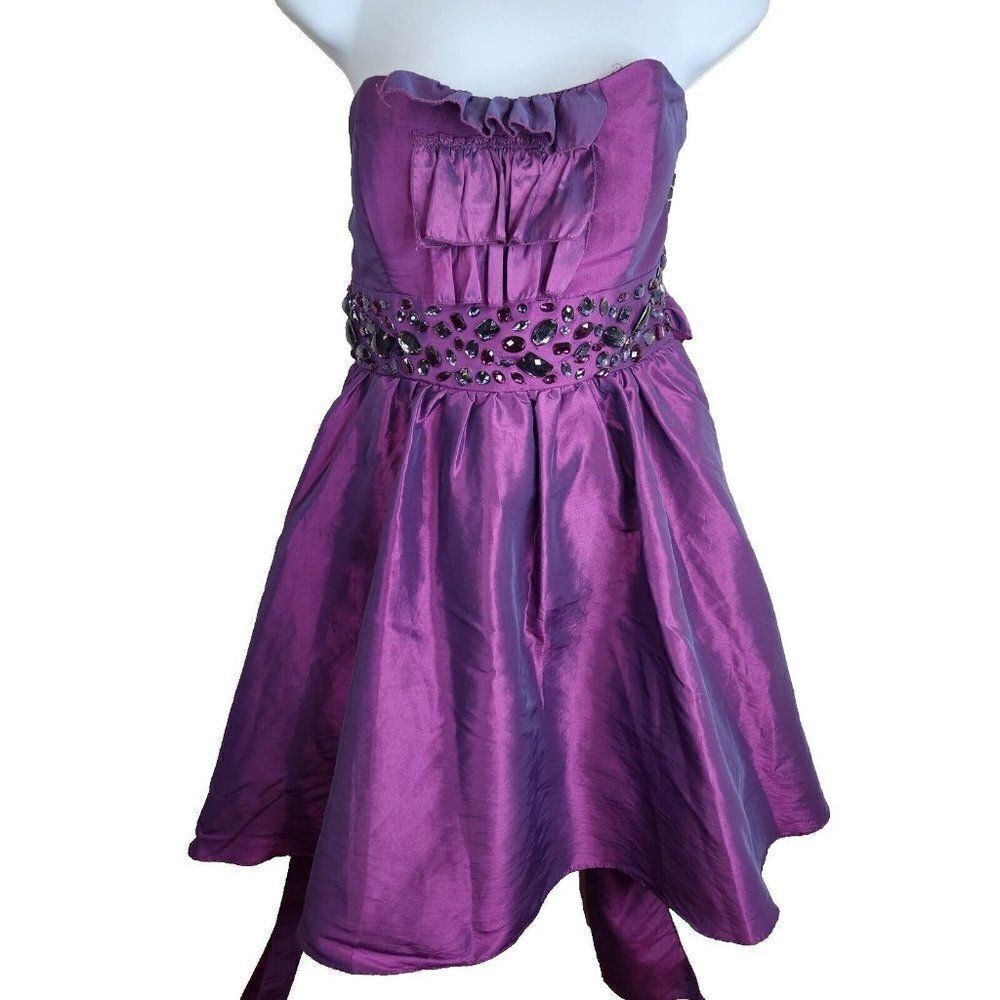 Vintage 1980s Roberta M Purple Lamè Prom Party Dress Mini Big Bow